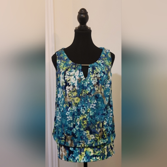 Women's turquoise print dressy tank - Picture 1 of 5